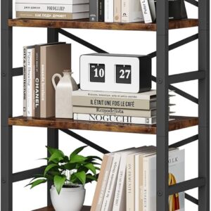 3 Tier Industrial Bookcase Metal Wood Rustic Brown - Image 12