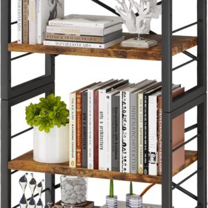 3 Tier Industrial Bookcase Metal Wood Rustic Brown - Image 14