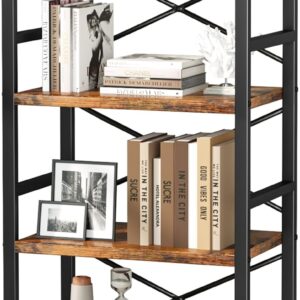 3 Tier Industrial Bookcase Metal Wood Rustic Brown - Image 23
