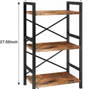 3 Tier Industrial Bookcase Metal Wood Rustic Brown - Image 3