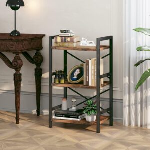 3 Tier Industrial Bookcase Metal Wood Rustic Brown - Image 4