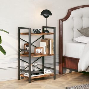 3 Tier Industrial Bookcase Metal Wood Rustic Brown - Image 5