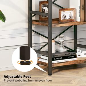 3 Tier Industrial Bookcase Metal Wood Rustic Brown - Image 6