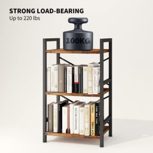 3 Tier Industrial Bookcase Metal Wood Rustic Brown - Image 7