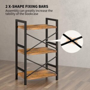 3 Tier Industrial Bookcase Metal Wood Rustic Brown - Image 8