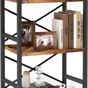 3 Tier Industrial Bookcase Metal Wood Rustic Brown - Image 9