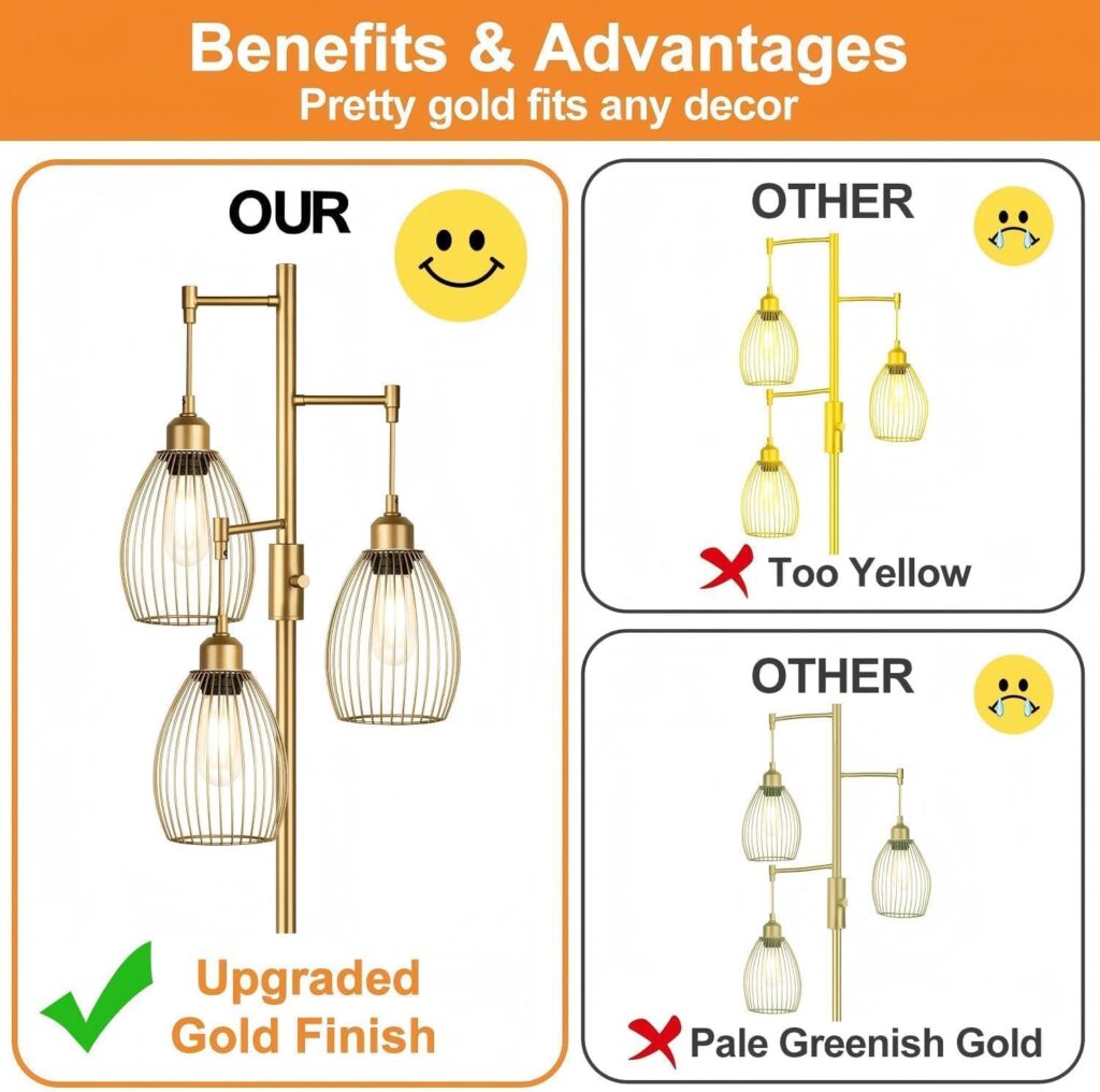 Dimmable Floor Lamp Gold Industrial Design - Image 3