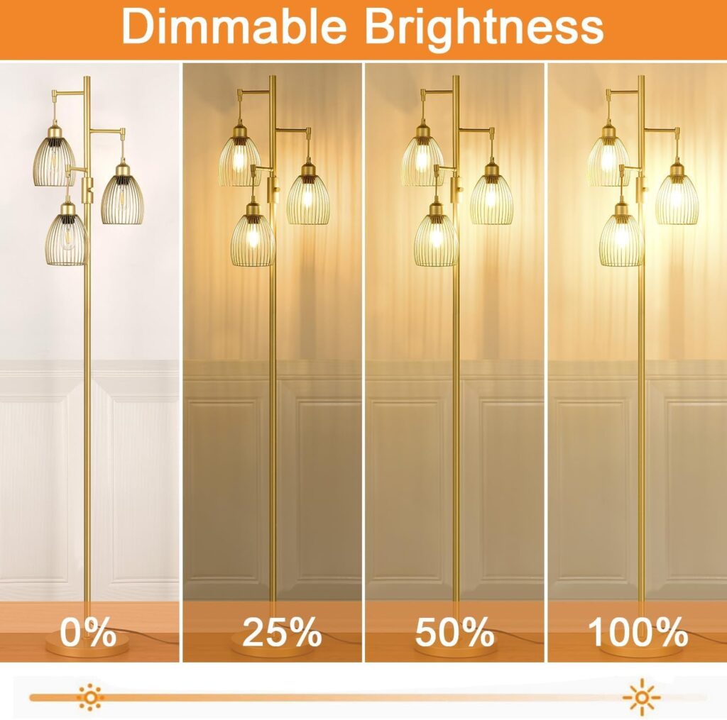 Dimmable Floor Lamp Gold Industrial Design - Image 4