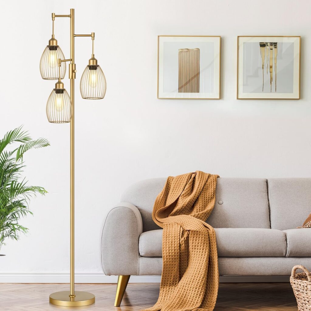 Dimmable Floor Lamp Gold Industrial Design - Image 6