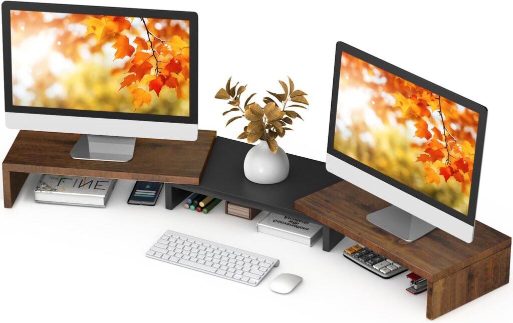 Dual Monitor Stand Wooden Adjustable Black - Image 10