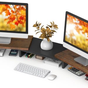Dual Monitor Stand Wooden Adjustable Black - Image 10