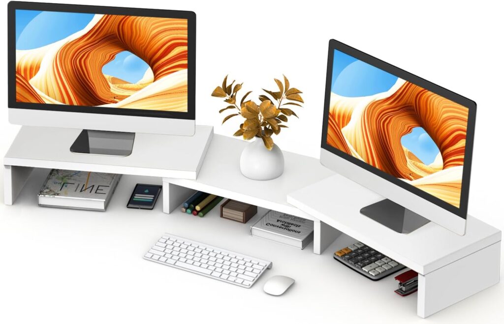 Dual Monitor Stand Wooden Adjustable Black - Image 11