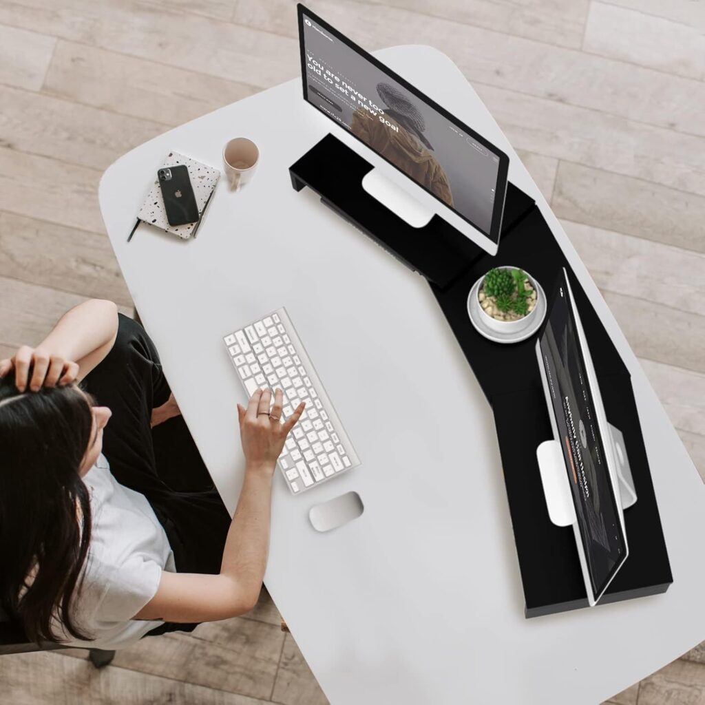 Dual Monitor Stand Wooden Adjustable Black - Image 2