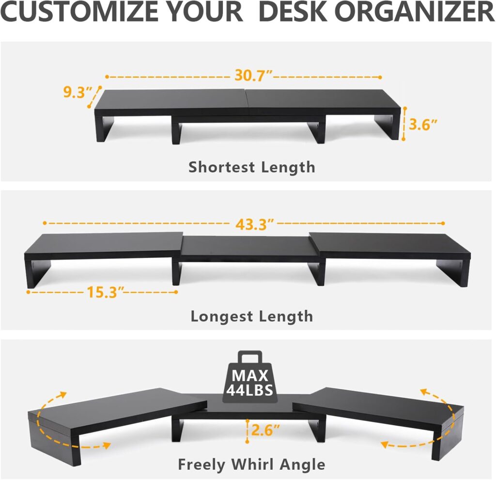 Dual Monitor Stand Wooden Adjustable Black - Image 3