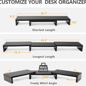 Dual Monitor Stand Wooden Adjustable Black - Image 3