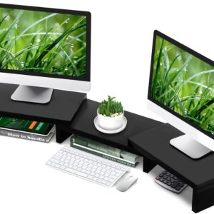 Dual Monitor Stand Wooden Adjustable Black