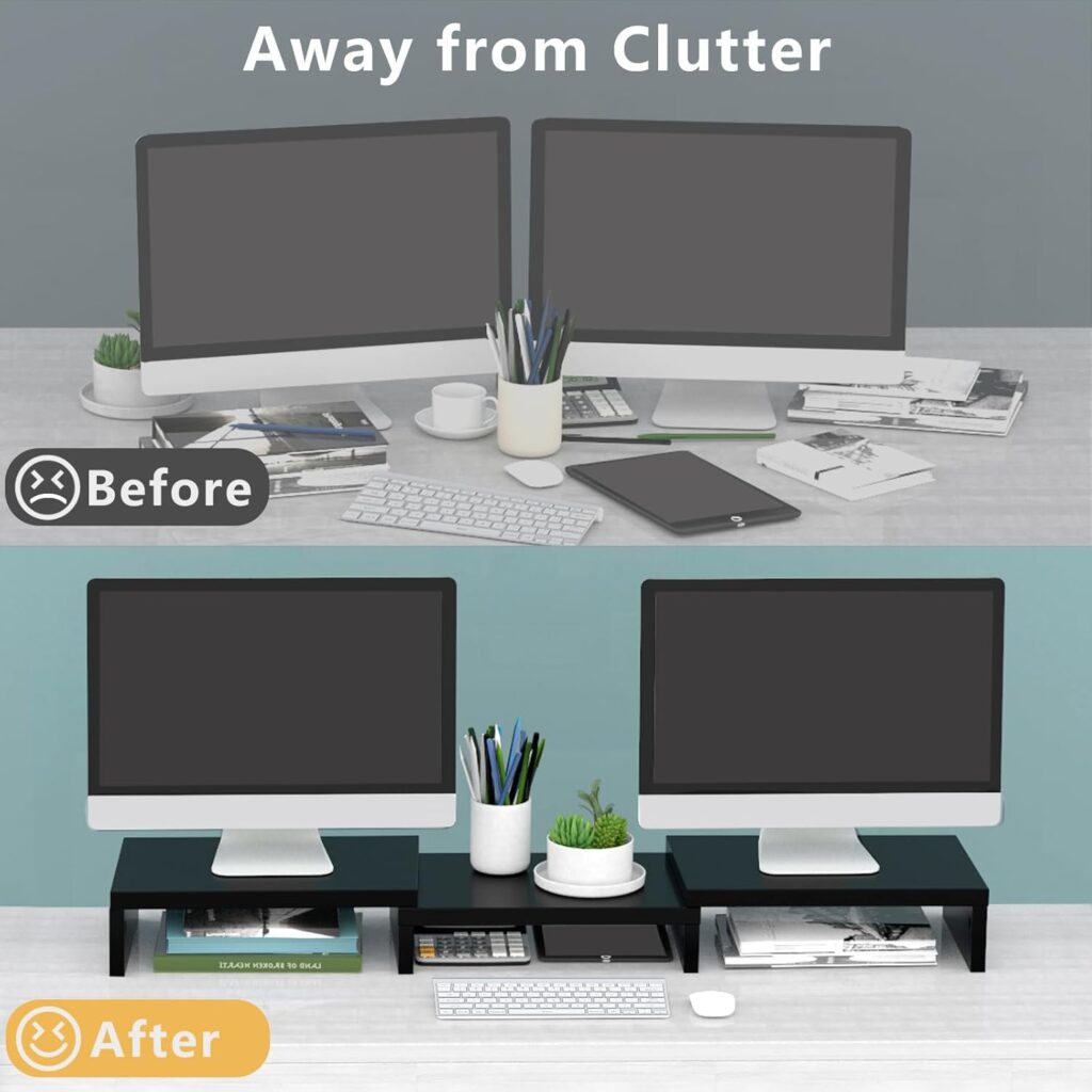 Dual Monitor Stand Wooden Adjustable Black - Image 4