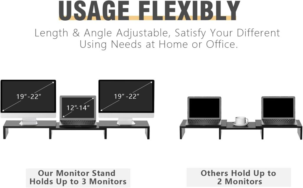 Dual Monitor Stand Wooden Adjustable Black - Image 5