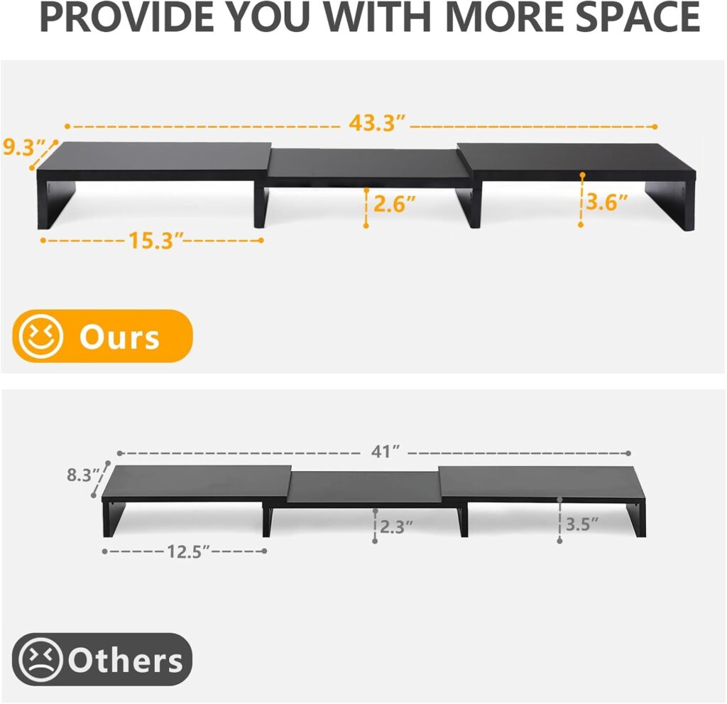 Dual Monitor Stand Wooden Adjustable Black - Image 9