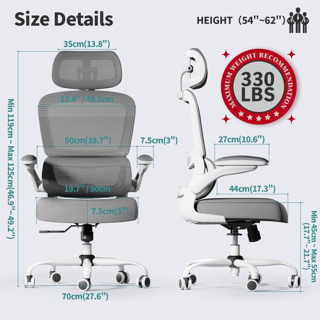 Ergonomic Office Chair Mesh White - Image 2