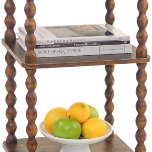 Side Table Small Storage Shelf Rustic Brown