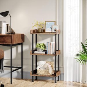 Small Book Shelf 3 Tier Wood Metal Rustic Brown - Image 2