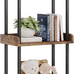 Small Book Shelf 3 Tier Wood Metal Rustic Brown