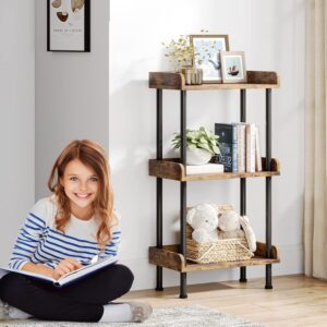 Small Book Shelf 3 Tier Wood Metal Rustic Brown - Image 7