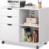 Wood File Cabinet 3-Drawer Mobile White