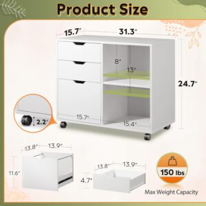 Wood File Cabinet 3-Drawer Mobile White - Image 2