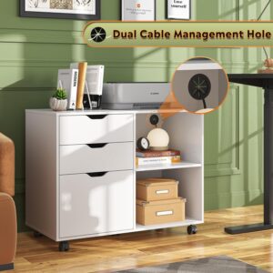Wood File Cabinet 3-Drawer Mobile White - Image 3
