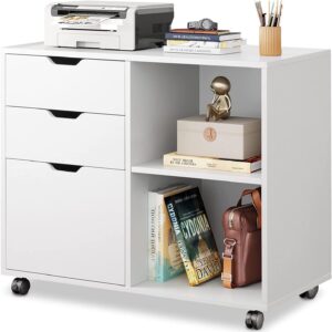 Wood File Cabinet 3-Drawer Mobile White
