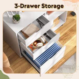 Wood File Cabinet 3-Drawer Mobile White - Image 4
